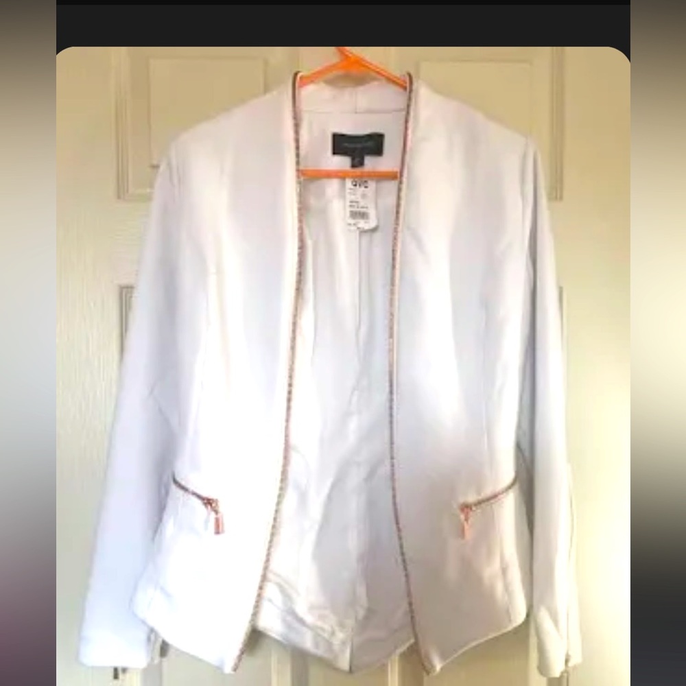 Graduation White blazer jacket coat suit bridal office rose gold zip slim